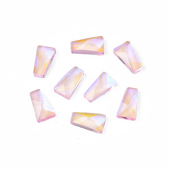 Glass Rhinestone Cabochons, Nail Art Decoration Accessories, Faceted, Trapezoid, Pink, 6x3.5x1.5mm