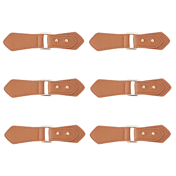 6 Sets PU Imitation Leather Sew on Toggle Buckles, Tab Closures, Cloak Clasp Fasteners, with Zinc Alloy & Iron Finding, Light Gold, 12.6x2.6~2.9x1cm