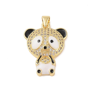 Brass Micro Pave Cubic Zirconia Pendants, with Enamel, Real 18K Gold Plated, Panda, White, 26.5x19.5x5.5mm, Hole: 4x3mm