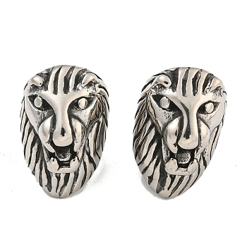 316 Surgical Stainless Steel Large Hole Beads, Lion Head, Antique Silver, 19x13x12mm, Hole: 8mm