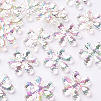 Transparent Acrylic Beads, AB Color, Flower, Clear, 25x4.5mm, Hole: 1.6mm, about 375pcs/500g