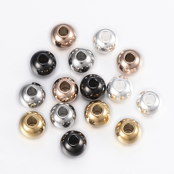 304 Stainless Steel Beads, Round, Mixed Color, 6x5mm, Hole: 2mm