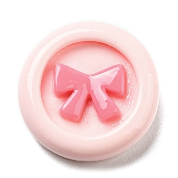 Opaque Resin Cabochons, Flat Round with Bowknot, Pink, 22x6mm