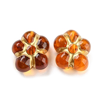 Plating Transparent Acrylic Beads, Golden Metal Enlaced, Flower, Chocolate, 14.5x13.5x7mm, Hole: 1.8mm, about 495pcs/500g