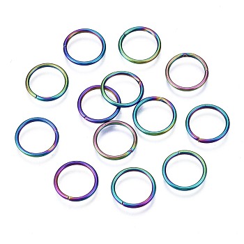 Ion Plating(IP) 304 Stainless Steel Jump Rings, Round Ring, Open Jump Rings, Rainbow Color, 18 Gauge, 12x1mm, Inner Diameter: 10mm