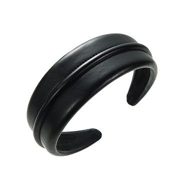 Solid Color Imitation Leather Hair Bands, Wide Hair Accessories for Women Girls, Black, 155x140mm