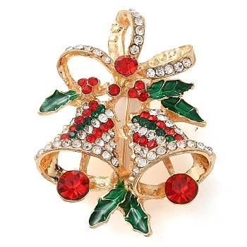 Christmas Theme Enamel Pins, Golden Alloy Rhinestone Brooches for Backpack Clothes, Colorful, 46x35mm