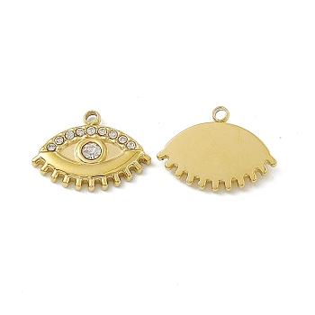 Vacuum Plating 201 Stainless Steel Pendants, Crystal Rhinestone Eye Charms, Real 18K Gold Plated, 11.5x15.5x2.5mm, Hole: 1.5mm