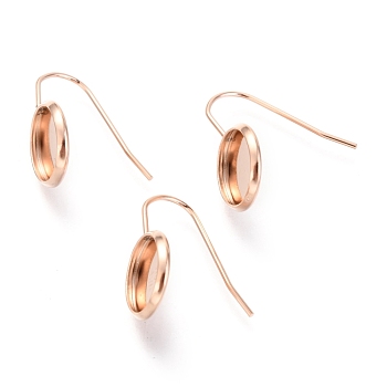 304 Stainless Steel Earring Hooks, Flat Round, Rose Gold, Tray: 10mm, 20x12mm, 21 Gauge, Pin: 0.7mm