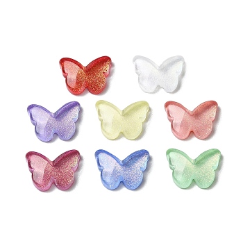K9 Glass Cabochons, with Glitter Powder, Butterfly, Mixed Color, 8x11x3mm