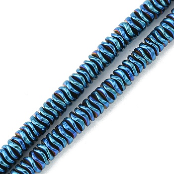 Electroplated Synthetic Non-Magnetic Hematite Beads Strands, Wavy Disc, Blue Plated, 4x1mm, Hole: 1mm, about 335pcs/strand, 16.14''(41cm)