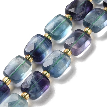 Natural Colorful Fluorite Beads Strands, Faceted, Rectangle, 10x8x4.5mm, Hole: 1mm, about 31pcs/strand, 15.35''(39cm)