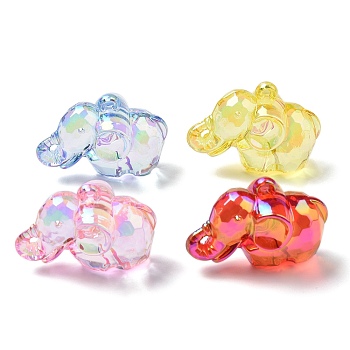 Electroplate Transparent UV Plating Acrylic Pendants, Iridescent, Elephant Charms, Mixed Color, 32x43.5x22.5mm, Hole: 3mm