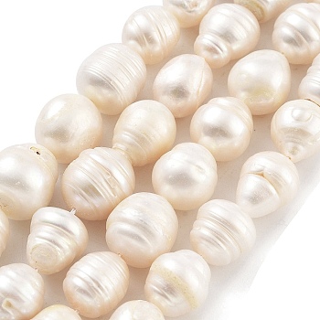 Natural Cultured Freshwater Pearl Beads Strands, Grade AB, Rice, Snow, 12~15mm, Hole: 0.7mm, about 14pcs/strand, 7.28~7.09''(18~18.5cm)