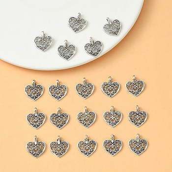 Tibetan Style Alloy Pendant, Heart Charms, Antique Silver, 16.5x14.5x1.5~4mm, Hole: 2mm