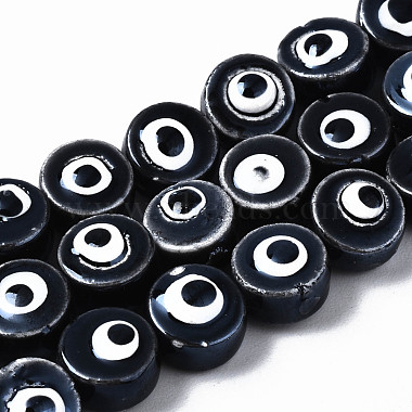 Black Flat Round Porcelain Beads