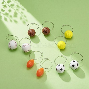 Sport Ball Theme Resin Dangle Big Hoop Earrings(EJEW-JE05023)-2