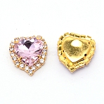 Sew on Rhinestone, Glass Rhinestone, with Light Gold Plated Brass Findings, Garment Accessories, Faceted, Heart, Pink, 15.2x14x6mm, Hole: 1mm(GLAA-WH0025-10A)
