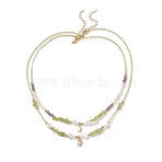 Star & Moon Pendant Necklaces Sets for Women, Natural Peridot & Moonstone & Amethyst Beaded Necklaces, 16.14~18.5 inch(41~47cm), 2pcs/set(NJEW-JN04128)