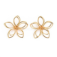 Brass Wire Beads, Nickel Free, Flower, Real 18K Gold Plated, 1x1x1/4 inch(24x25x7mm)(KK-S360-061-NF)