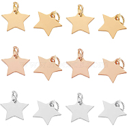 30Pcs 3 Colors 304 Stainless Steel Charms, Star, Mixed Color, 11x12x1.1mm, Hole: 4mm, 10pcs/color(STAS-BC0002-86)