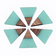 Transparent Resin & Walnut Wood Pendants, Triangle, Turquoise, 37x31x3.5mm, Hole: 1.8mm(RESI-T035-06B-A)