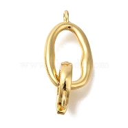 Brass Fold Over Clasps, Oval, Real 18K Gold Plated, 23mm, oval: 16.5x9x2mm, hole: 1mm, clasp: 10x8.5x2mm, hole: 1.2mm(KK-K389-110G)