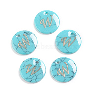 Synthetic Turquoise Charms, with Plastic Letter, Flat Round, Letter.W, 15x2mm, Hole: 1.5mm(G-L561-001W)