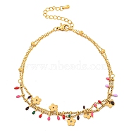 304 Stainless Steel Enamel Anklets, Double Layer Anklets, Flower, 7-7/8~8-1/4 inch(20~21cm)(AJEW-P125-01A-G)