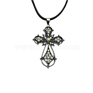 Cross Zinc Alloy Pendant Necklace, with Rhinestone, Crystal AB, 19.69 inch(50cm)(VJ0126-01)