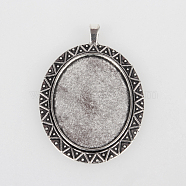 Vintage Large Tibetan Style Alloy Pendant Cabochon Bezel Settings, Cadmium Free & Lead Free, Antique Silver, Oval Tray: 30x40mm, 60x40x2mm, Hole: 4x7mm, about 98pcs/kg(TIBEP-O006-09AS)