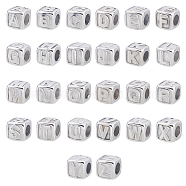 26Pcs 26 Styles 316 Surgical Stainless Steel European Beads, Large Hole Beads, Cube with Letter, Letter A~Z, 8x8x8mm, Hole: 4mm(STAS-UN0020-78P)