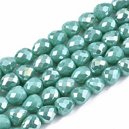 Opaque Glass Beads Strands, AB Color Plated, Faceted, Teardrop, Medium Sea Green, 4.5x4.5mm, Hole: 1mm, about 99~101pcs/strand, 17.64 inch~18.03 inch(44.8cm~45.8cm)(X-EGLA-T008-16F)