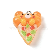 Resin Imitation Food Pendants, Cartoon Bear Pizza Charms with Platinum Plated Iron Loops, 28x22x11mm, Hole: 2mm(FIND-U001-02E)