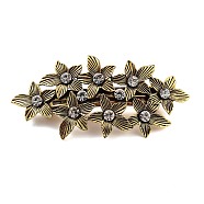 Flower Alloy Rhinestone Hair Barrettes, with Iron and Plastic Imitation Pearl, for Woman Girls, Antique Golden, 36x88x15mm(PHAR-S604-01AG-02)