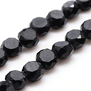 Glass Beads Strands, Frosted, Faceted, Flat Round, Black, 8x4.5mm, Hole: 1mm(EGLA-J032-8mm-02)
