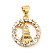 Rack Plating Brass Micro Pave Cubic Zirconia Pendants, Flat Round with Pharaoh Charm, Long-Lasting Plated, Cadmium Free & Lead Free, Real 18K Gold Plated, 18x16x2mm, Hole: 3.5x4mm(KK-K270-21G)