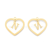 201 Stainless Steel Pendants, Hollow, Heart with Letter A~Z, Real 18K Gold Plated, Letter.N, 29x29.5x1mm, Hole: 2mm, A~Z: 12x8~10.5x1mm(STAS-N090-LA894-N-G)