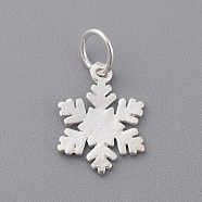 925 Sterling Silver Charms, with Jump Ring, Snowflake, Silver, 14.5x10.5x1mm, Hole: 4mm(X-STER-T002-290S)