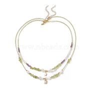 Star & Moon Pendant Necklaces Sets for Women, Natural Peridot & Moonstone & Amethyst Beaded Necklaces, 16.14~18.5 inch(41~47cm), 2pcs/set(NJEW-JN04128)
