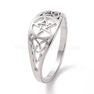 Pentacle with Sailor's Knot Finger Ring, 304 Stainless Steel Irish Hollow Ring for Women, Stainless Steel Color, US Size 6 1/2(17mm)(RJEW-P037-01P)
