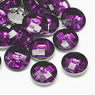 Taiwan Acrylic Rhinestone Buttons, Faceted, 2-Hole, Disc, Purple, 10x4mm, Hole: 1mm(BUTT-F022-10mm-05)