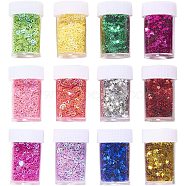 Plastic Paillette Beads, Sequins Beads, Star and Heart, Mixed Color, 24bottles/set(MRMJ-PH0001-14)