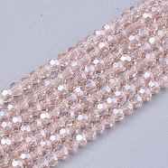 Electroplate Glass Beads Strands, Pearl Luster Plated, Faceted, Rondelle, Pink, 2.5~3x2~2.5mm, Hole: 0.6mm, about 196pcs/strand, 19 inch(EGLA-T013-04I)