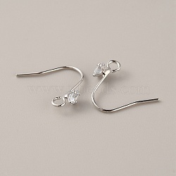 Brass Micro Pave Clear Cubic Zirconia Earring Hooks, with Horizontal Loops, Platinum, 15mm, Hole: 2mm, Pin: 0.7mm(KK-WH0047-96P)