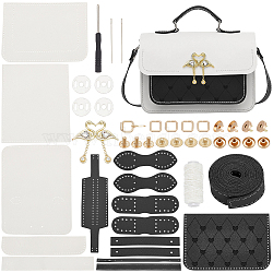 DIY Imitation Leather Satchel Crossbody Bag Kits, with Iron & Alloy Finding, Needle, Thread, Magnetic Clasp, Flamingo Tag, Black, 4.3x18.6x0.17cm, Hole: 1.6mm(DIY-WH0049-07C)