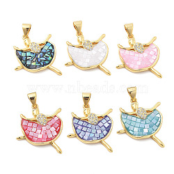 Rack Plating Brass Micro Pave Cubic Zirconia Pendants, with Shell & Enamel, Long-lasting Plated, Cadmium Free & Lead Free, Real 18K Gold Plated Charms, Mixed Color, 25.5x25.5x2.5mm, Hole: 4.5x3.5mm(KK-K380-13G)