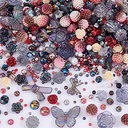 AHADERMAKER DIY Jewelry Making Finding Kits, Including Butterfly & Shell & Bowknot & Imitation Pearl Rose Resin & Plastic Cabochons & Beads, Acrylic Pearl Beads, Mixed Color, 470Pcs/box(DIY-GA0005-02)