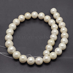 Natural Cultured Freshwater PearlBeads Strands, Round, Beige, 12~15mm, Hole: 0.8mm, about 34pcs/strand, 15.7 inch(PEAR-f001-31-01)