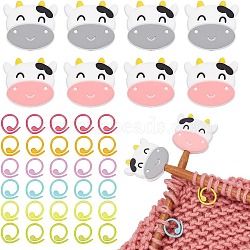 Nbeads Cow Silicone Knitting Needle Point Protectors, Knitting Needle Stoppers with Baking Painted Zinc Alloy Stitch Marker Rings, Mixed Color, 14.5~29x14.5~30mm, 38pcs/box(DIY-NB0010-96)